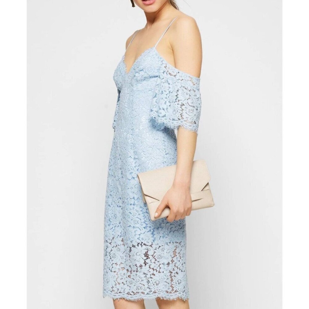 Bardot Karlie Cold Shoulder Black Lace women Dress Size 6 blue mini dress